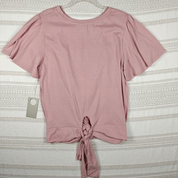 Paperoc Pink Wrap Tie Back Cutout Top Short Sleeve Size XL NWT - Picture 2 of 8